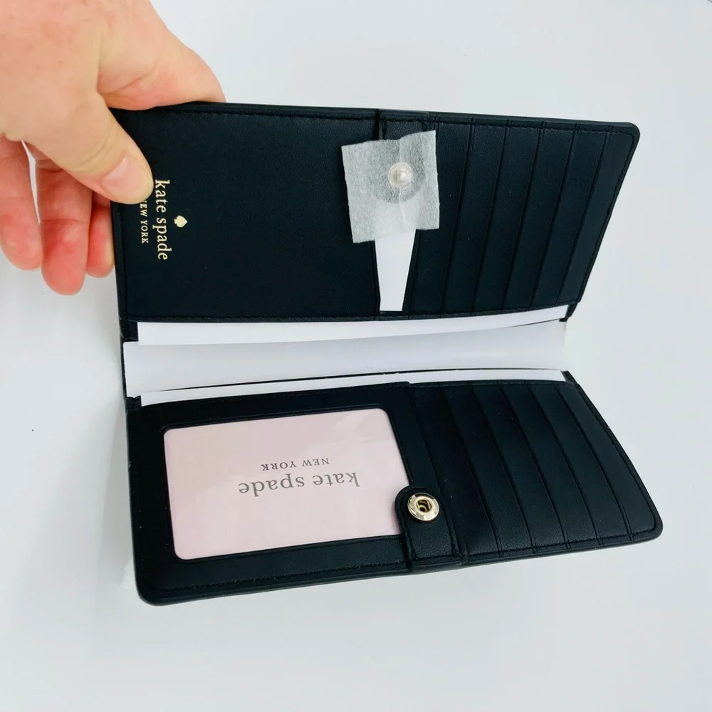 NWT KATE SPADE LARGE STACI SLIM BLACK & BIEGE BIFOLD WALLET
